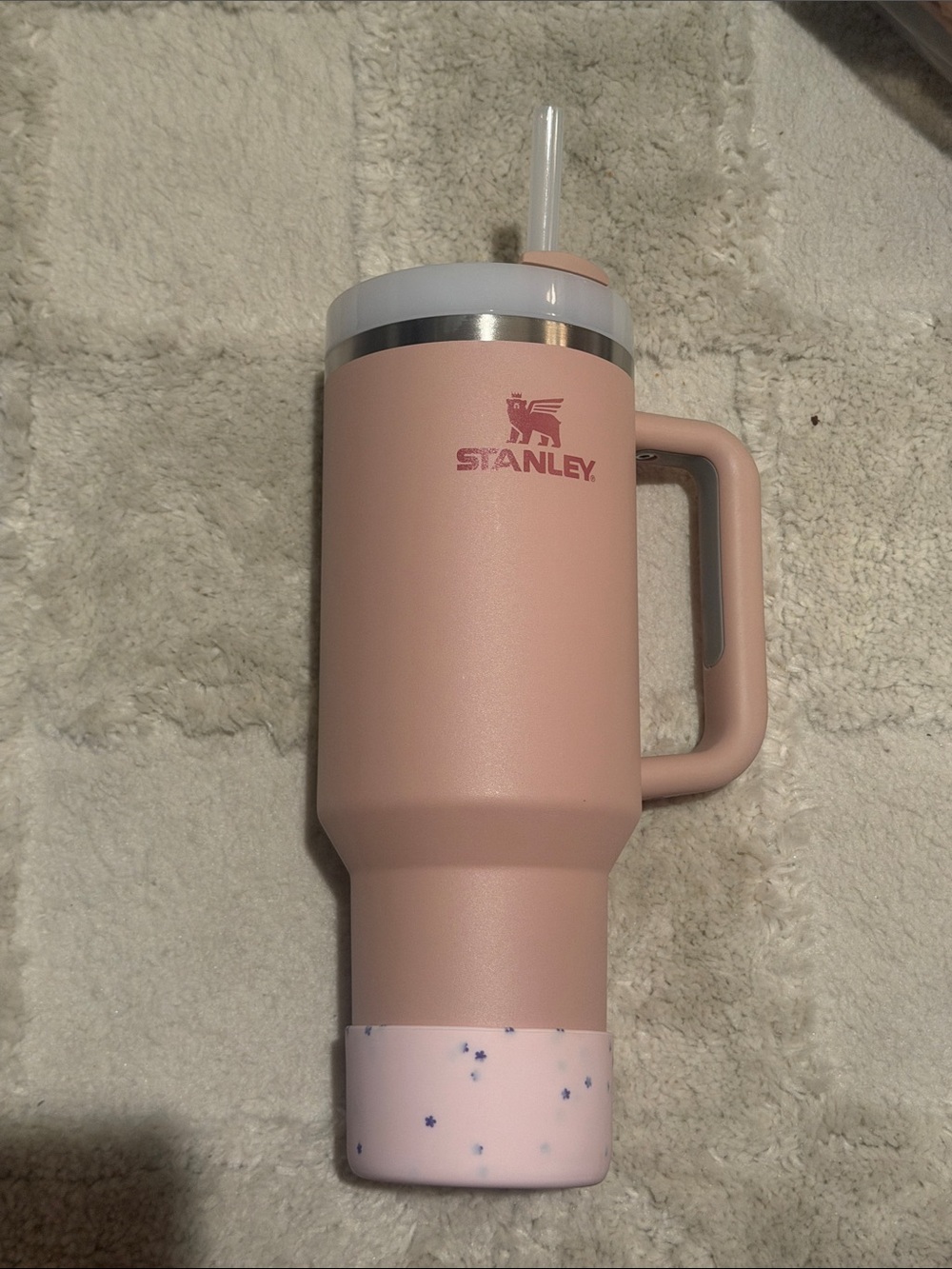 Stanley Rose Pink Insulated Travel Tumbler with Handle & Straw
